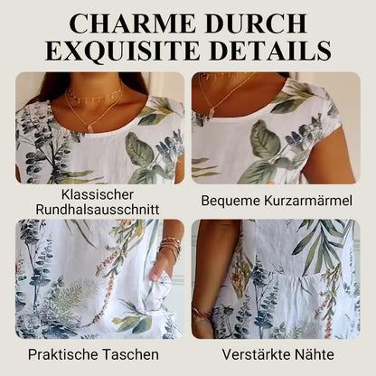🌷❤️‍🔥Bedrucktes Kleid mit Rundhalsausschnitt aus Baumwolle und Leinen für Frauen🔥Kauf 2 Artikel versandkostenfrei🔥