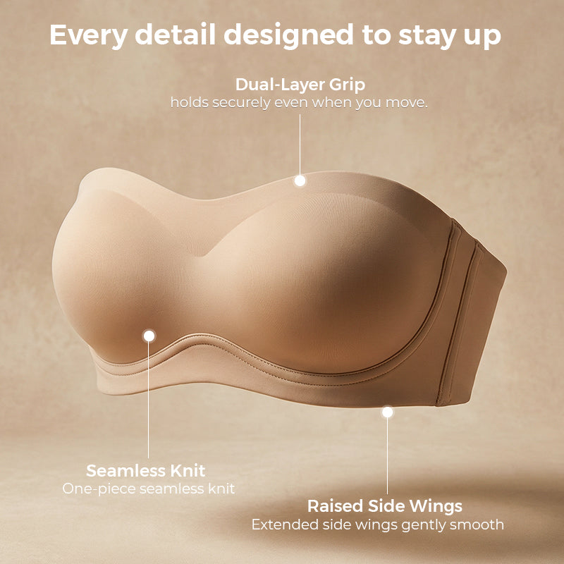 ⛱️💞Womens Strapless Bras Push Up Bandeau Bra Non Slip Wireless Supportive Padded Bras Seamless Comfortable Tube Jelly Bra
