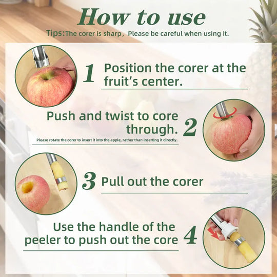 🥳2026 HOT SALE🥳💞50K+ SOLD!🔪🛒 BOGO + 50% OFF! The 2-in-1 Kitchen Hero: Core &amp; Peel with a Twist. Stainless Steel Fruit Tool! 🍎⏱️