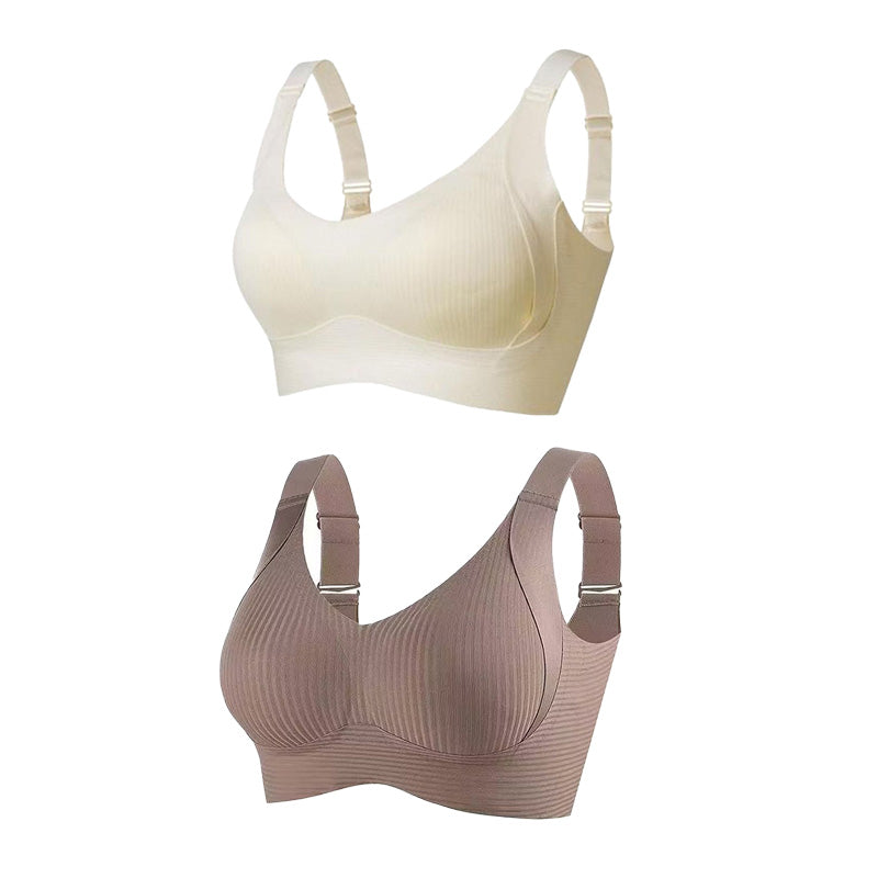 🌷 50% OFF – LIMITED TIME! 💕Subtle Striped Seamless Bra with W-Support ✨ Wire-Free Lift &amp; Unmatched Comfort