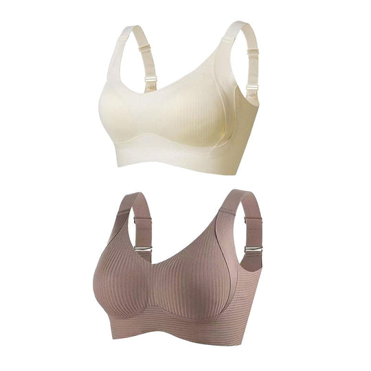 🌷 50% OFF – LIMITED TIME! 💕Subtle Striped Seamless Bra with W-Support ✨ Wire-Free Lift &amp; Unmatched Comfort