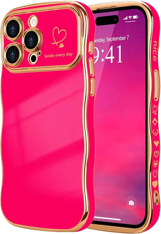 Modische, stoßfeste iPhone-Hülle in Uni-Farbe mit Wellenrand und Herzmuster