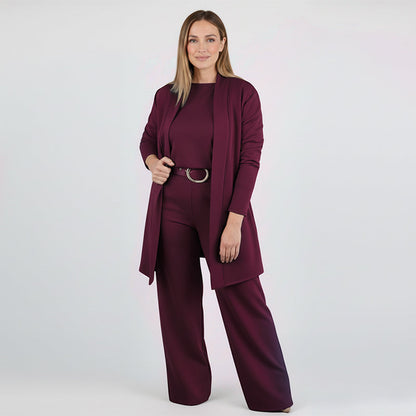 💞Elegantes 3-teiliges Set bestehend aus langem Cardigan, Oberteil und Hose
