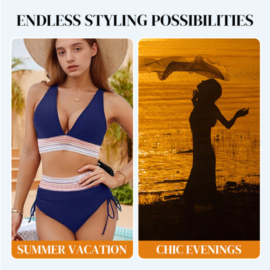 🔥 Hot Sale! High Waisted Tummy Control Bikini Set 🌴 Color Block Summer Swimwear ✨ Flattering &amp; Trendy