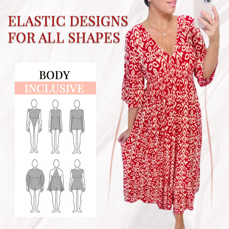 💖LAST DAY SALE 50% OFF💖Bohemian casual print V-neck waist wrap long dress