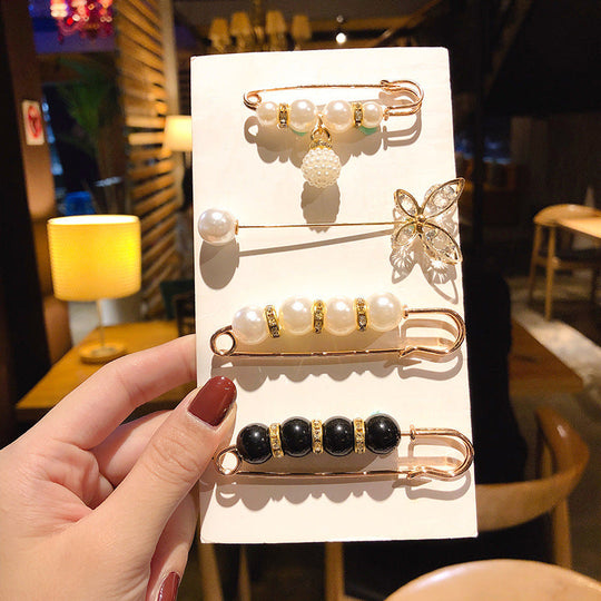 ✨Pearl Brooch Pins,Safety Pins for Clothing Dress pants skirt Cardigan Collar，Faux Pearl Rhinestones Brooches for Women Girls Pants Extender Safety Pins