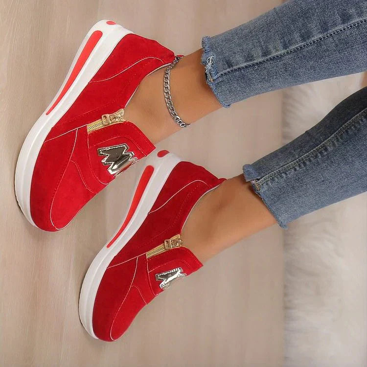 Schwarz-Goldene Reißverschluss-Dekoration Plateau-Slipper