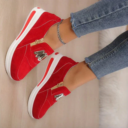 Schwarz-Goldene Reißverschluss-Dekoration Plateau-Slipper