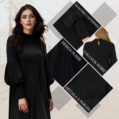 🔥50% Rabatt heute 🎁Elegantes Schwarzes Plisseekleid für Damen mit Laternenärmeln
