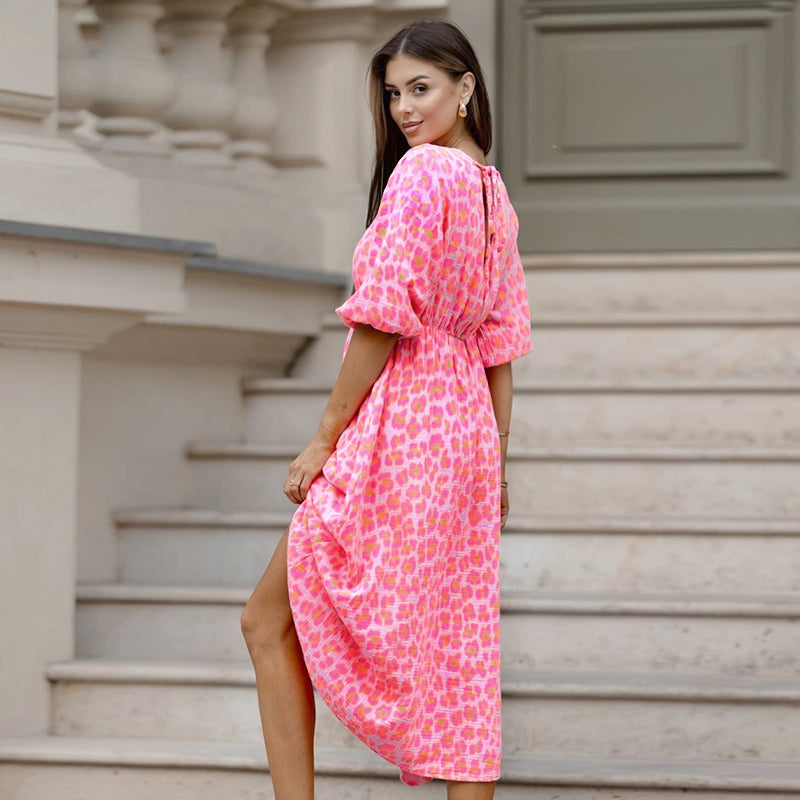 🌈🌻Hot-Sale - 51% Rabatt🌸Damenkleid mit V-Ausschnitt und Druck