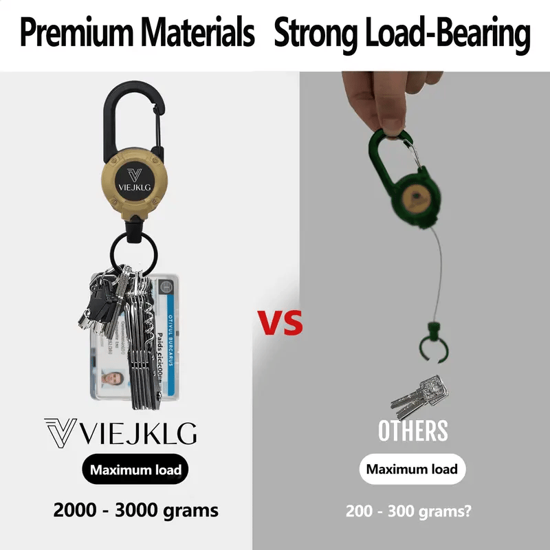 🔑Retractable Carabiner Keychain – 65cm steel lanyard, 100,000 pull cycles. Lightweight &amp; sturdy.