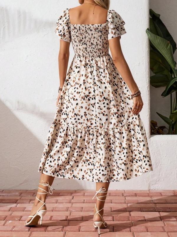 🌈2026 Summer Hot Sale 50% OFF!✨Square Neck Floral Midi Dress – Smocked Bodice, Flowy Tiered Skirt, Romantic 🌸
