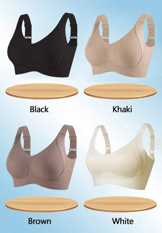 🌷 50% OFF – LIMITED TIME! 💕Subtle Striped Seamless Bra with W-Support ✨ Wire-Free Lift &amp; Unmatched Comfort