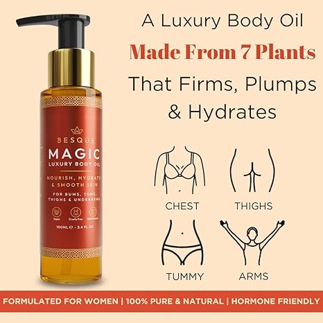 Besque Original Magic Body Oil, 3.4 FL OZ, After Shower Body Oil For Women, Hydrating Skin Care For Full Body That Plumps, Tightens, &amp; Firms Skin With Natural Ingredients, Luxury Spa Gifts - Pack of 1