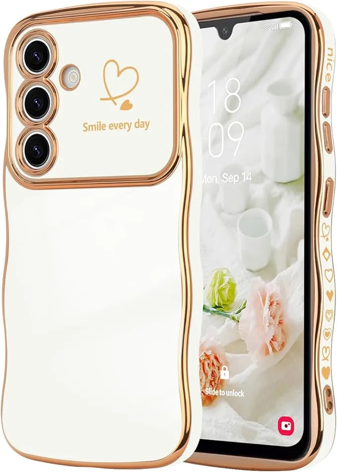 Modische Einfarbige Stoßfeste Liebesherz-Handyhülle mit Wellenrand für Samsung