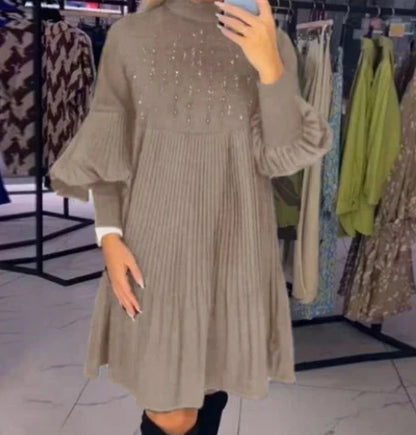 🔥50% Rabatt heute 🎁Elegantes Schwarzes Plisseekleid für Damen mit Laternenärmeln