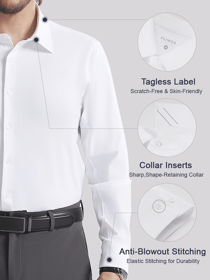 👑Fliwos Bügelfreies Stretch-Hemd für Herren mit dreifachem Schutz