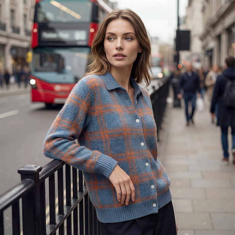 ✨️LETZTER TAG - 60% RABATT✨️ Karierte Damen-Strickjacke mit Knopfleiste