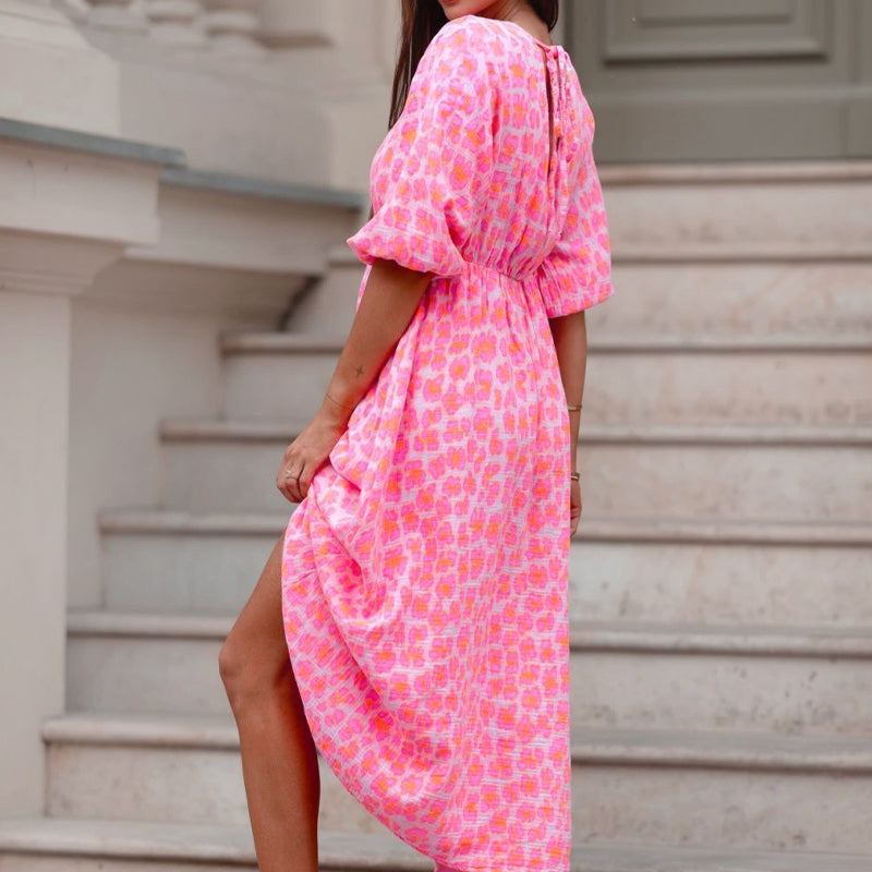 🌈🌻Hot-Sale - 51% Rabatt🌸Damenkleid mit V-Ausschnitt und Druck