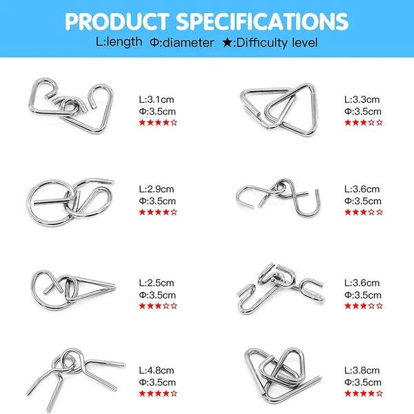 Metall Puzzle Ring achtteilig blaue Version Denksportaufgaben