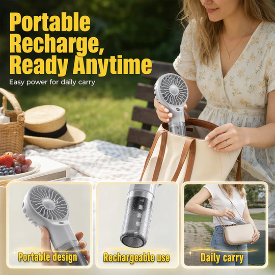 🏖️❄️ 50% OFF TODAY! 💦 Portable Handheld Mist Cooling Fan ✨ Instant Cooling Relief for Hot Summer Days, Travel &amp; Outdoor Activities