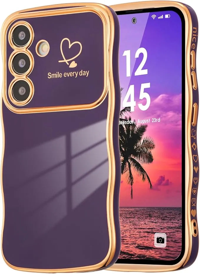 Modische Einfarbige Stoßfeste Liebesherz-Handyhülle mit Wellenrand für Samsung