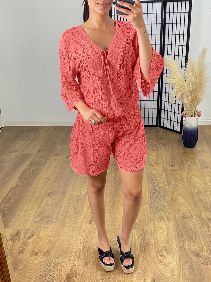 🏆LETZTER VERKAUFSTAG 50% RABATT -💖Lässiger kurzer Spitzenanzug mit V-Ausschnitt