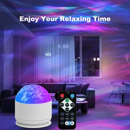7 Color Star Projector Light with Music Rhythm, Ocean Wave & 3D Water Ripple Effects, Romantic Night Light for Bedroom, Party, Best Christmas Gift for Kids & Lovers