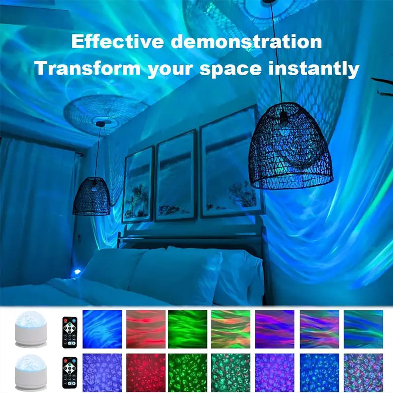 7 Color Star Projector Light with Music Rhythm, Ocean Wave & 3D Water Ripple Effects, Romantic Night Light for Bedroom, Party, Best Christmas Gift for Kids & Lovers