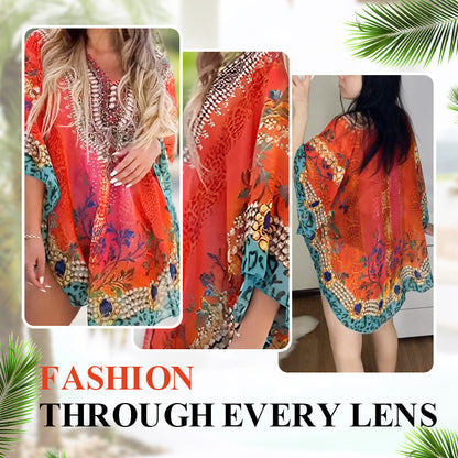 🔥Zeitlich begrenzter Rabatt🔥Asymmetrisches Damenkleid mit V-Ausschnitt und lockerem Schnitt