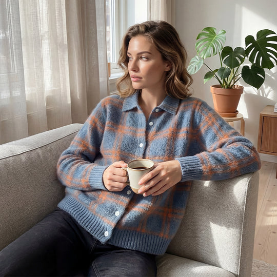 ✨️LETZTER TAG - 60% RABATT✨️ Karierte Damen-Strickjacke mit Knopfleiste