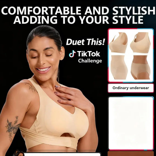 【Postural correction】Women’s Beige Wireless Bra, Soft Breathable Non-removable Moulded Cups, Yoga Fitness Sportswear for Gym &amp; Daily Training