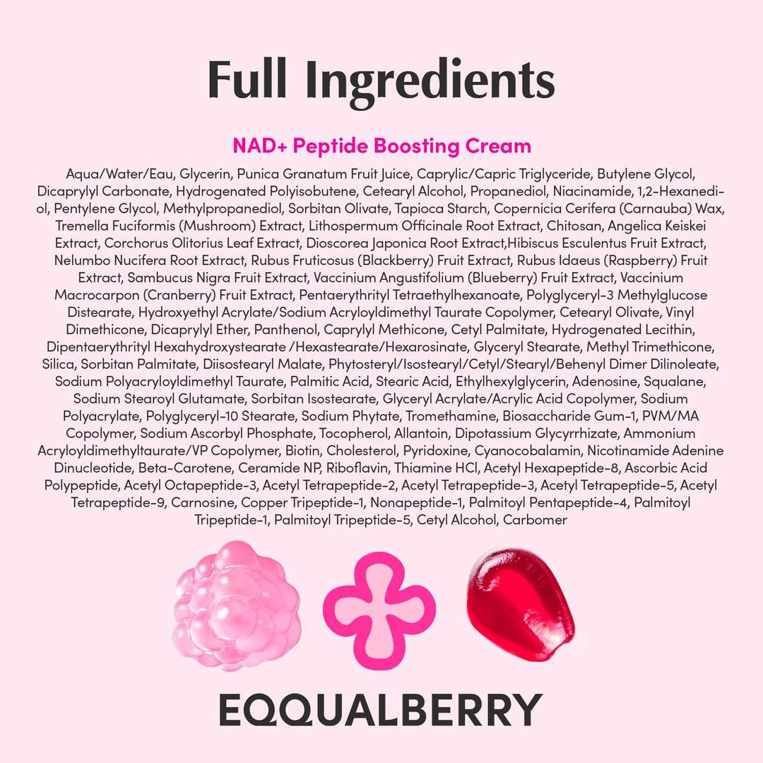 EQQUALBERRY NAD+ Peptide Boosting Cream – NAD+ 5% &amp; 13 Peptides Anti-Aging Korean Skincare Face &amp; Body Cream | Firming &amp; Lifting Pink Neck Cream for Sagging Skin (1.69 fl.oz / 50ml)