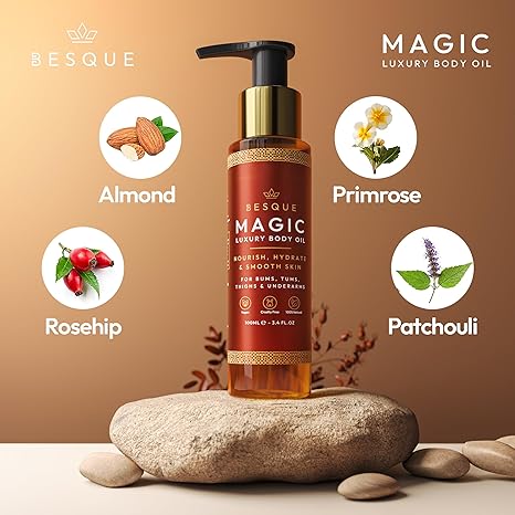 Besque Original Magic Body Oil, 3.4 FL OZ, After Shower Body Oil For Women, Hydrating Skin Care For Full Body That Plumps, Tightens, &amp; Firms Skin With Natural Ingredients, Luxury Spa Gifts - Pack of 1