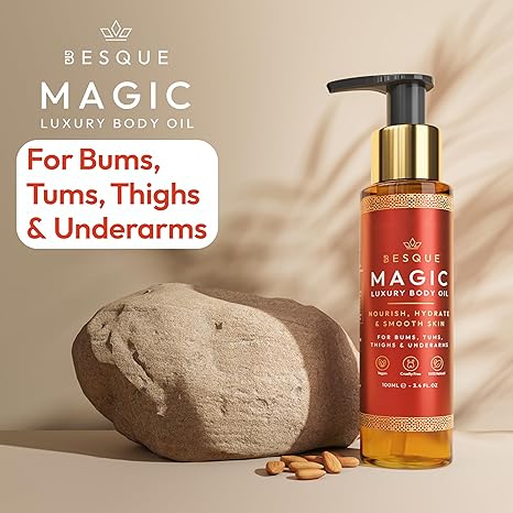 Besque Original Magic Body Oil, 3.4 FL OZ, After Shower Body Oil For Women, Hydrating Skin Care For Full Body That Plumps, Tightens, &amp; Firms Skin With Natural Ingredients, Luxury Spa Gifts - Pack of 1