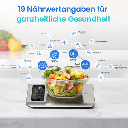 ⚖️📊 Küchenwaage digital – misst 19 Nährwerte & Kalorien per App, 5kg Edelstahl 🥗✅ für gesunde Ernährung & Gewichtsverlust