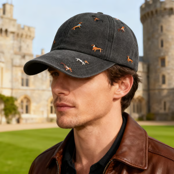 Retro-Baseballcap im Used-Look mit Dackel-Druck