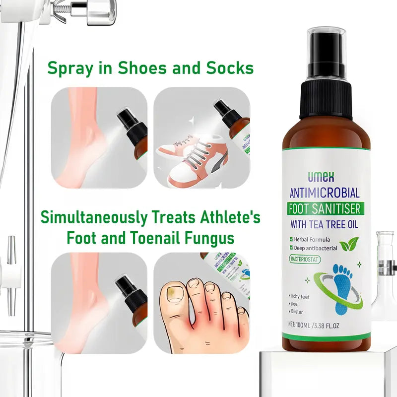 UMEX Tea Tree Foot Spray Kills Fungus &amp; Odor Fast 97% Stink Elimination Repair Cracked Heels 100ml Quick-Dry Formula Clinically Tested Natural Antiseptic - Moisturizing Intensive Foot Care Foot Care Tool