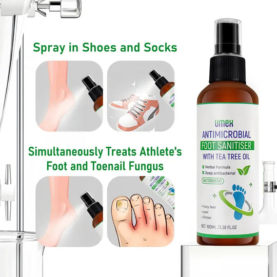 UMEX Tea Tree Foot Spray Kills Fungus &amp; Odor Fast 97% Stink Elimination Repair Cracked Heels 100ml Quick-Dry Formula Clinically Tested Natural Antiseptic - Moisturizing Intensive Foot Care Foot Care Tool