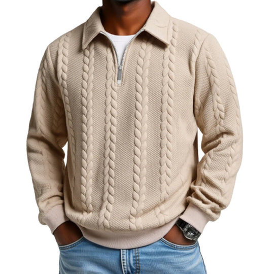 👔🧶 Lässiger Herrenpullover mit Halbreißverschluss – Zopfmuster für Wärme &amp; Stil! Perfekt für Arbeit ✨ und Freizeit 🌿 aus nachhaltiger Baumwolle.