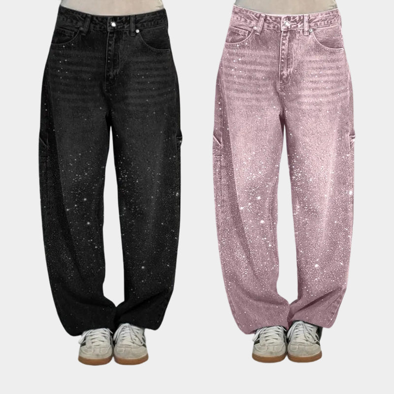 🌸Frühlingsangebote💐 Gerade geschnittene Damenjeans mit Strasssteinen（Kostenloser Versand）