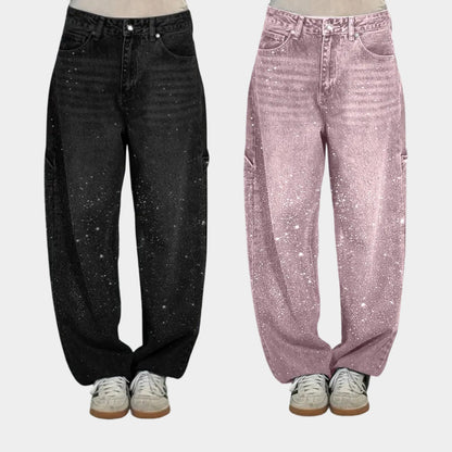 🌸Frühlingsangebote💐 Gerade geschnittene Damenjeans mit Strasssteinen（Kostenloser Versand）