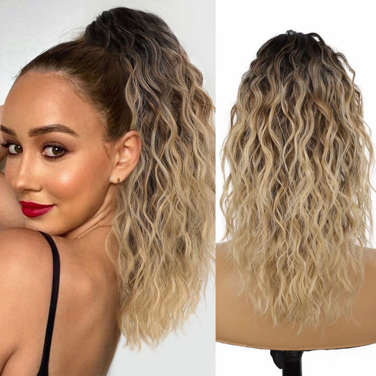 💜 LETZTER TAG DER AKTION - 50 % RABATT 💜18 Zoll lockige, gewellte Frizz-Haarverlängerung mit Pferdeschwanz
