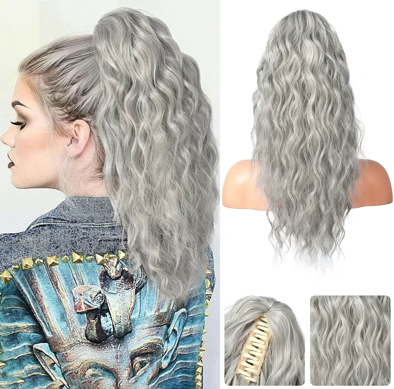 💜 LETZTER TAG DER AKTION - 50 % RABATT 💜18 Zoll lockige, gewellte Frizz-Haarverlängerung mit Pferdeschwanz