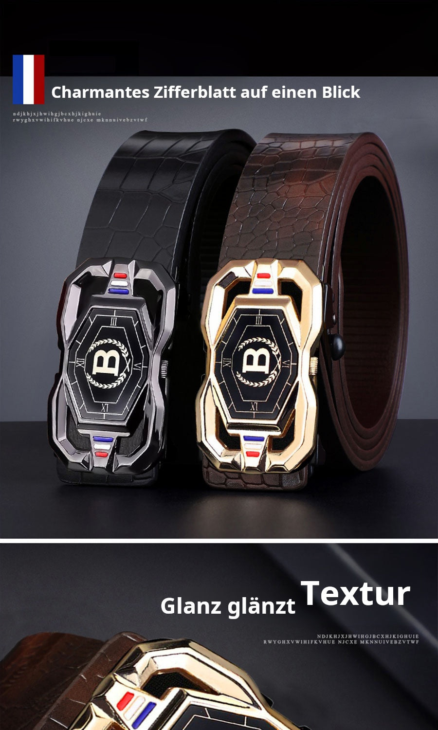 🐊Ledergürtel für Herren mit edlem Krokodilleder-Muster, mit automatischer Schnalle und aus Rindsleder gefertigt.