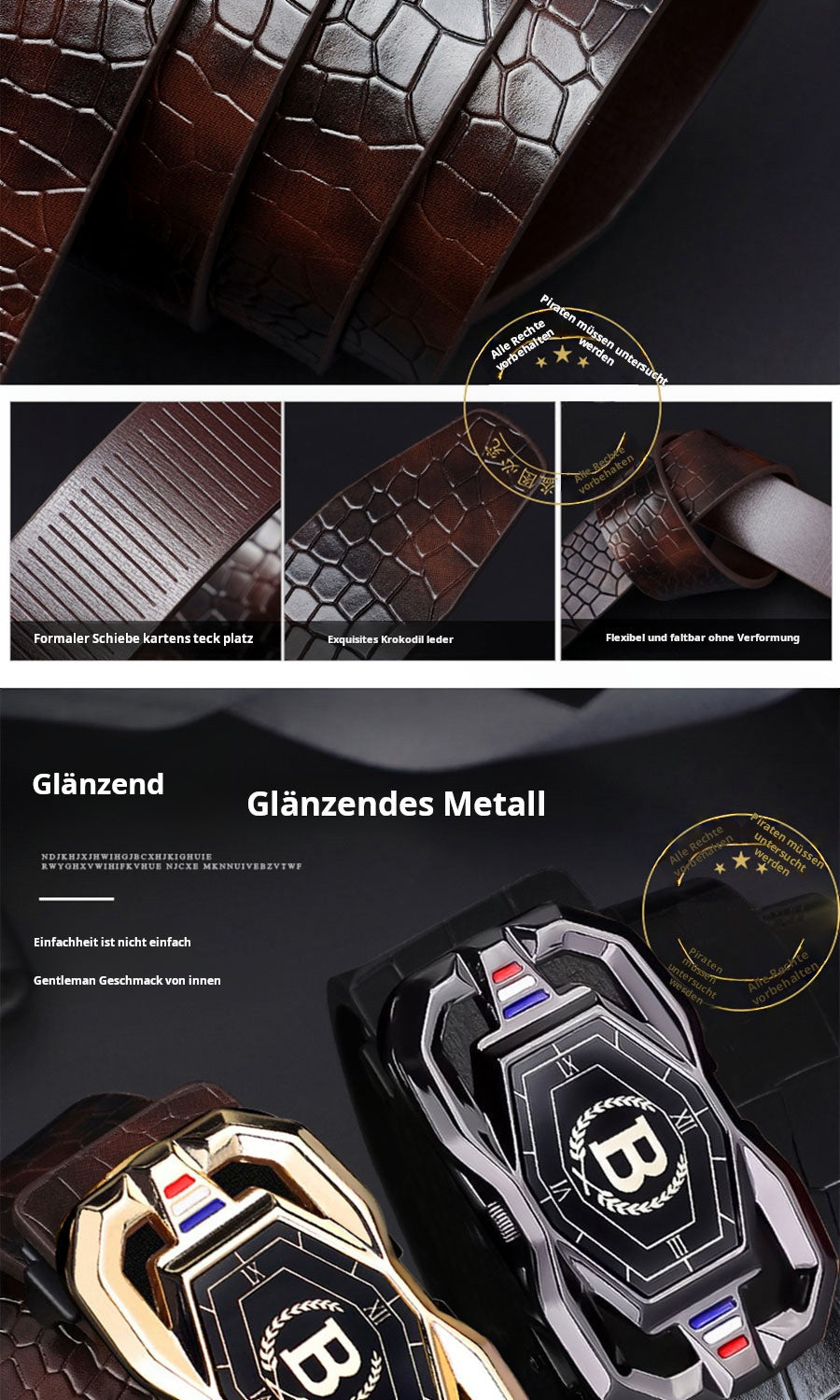 🐊Ledergürtel für Herren mit edlem Krokodilleder-Muster, mit automatischer Schnalle und aus Rindsleder gefertigt.