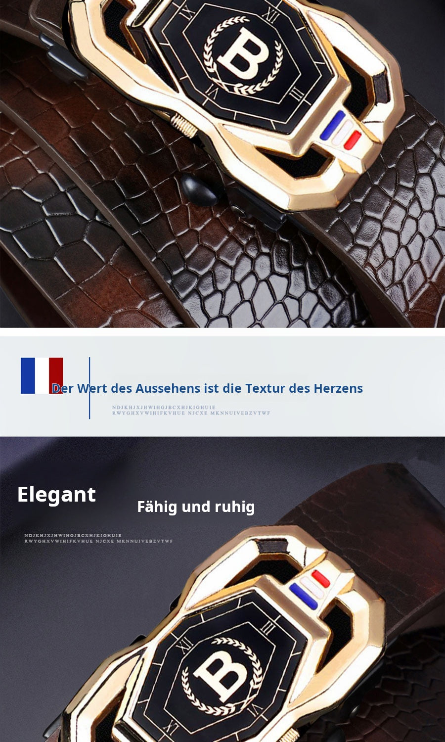 🐊Ledergürtel für Herren mit edlem Krokodilleder-Muster, mit automatischer Schnalle und aus Rindsleder gefertigt.