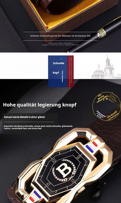 🐊Ledergürtel für Herren mit edlem Krokodilleder-Muster, mit automatischer Schnalle und aus Rindsleder gefertigt.