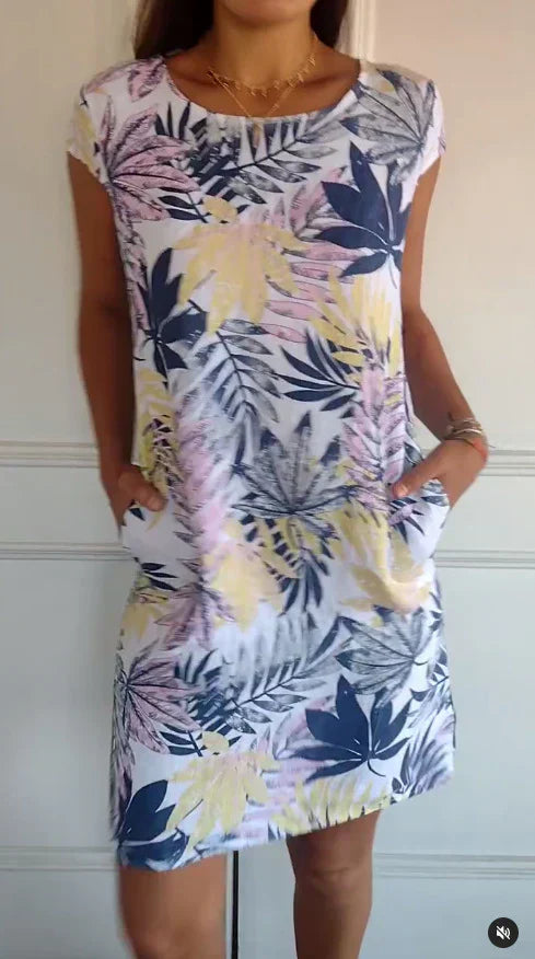 🌷❤️‍🔥Bedrucktes Kleid mit Rundhalsausschnitt aus Baumwolle und Leinen für Frauen🔥Kauf 2 Artikel versandkostenfrei🔥