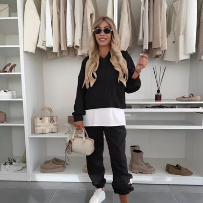 💜 Lässiger Sweatshirt-Anzug mit Kapuze und Patchwork für Damen